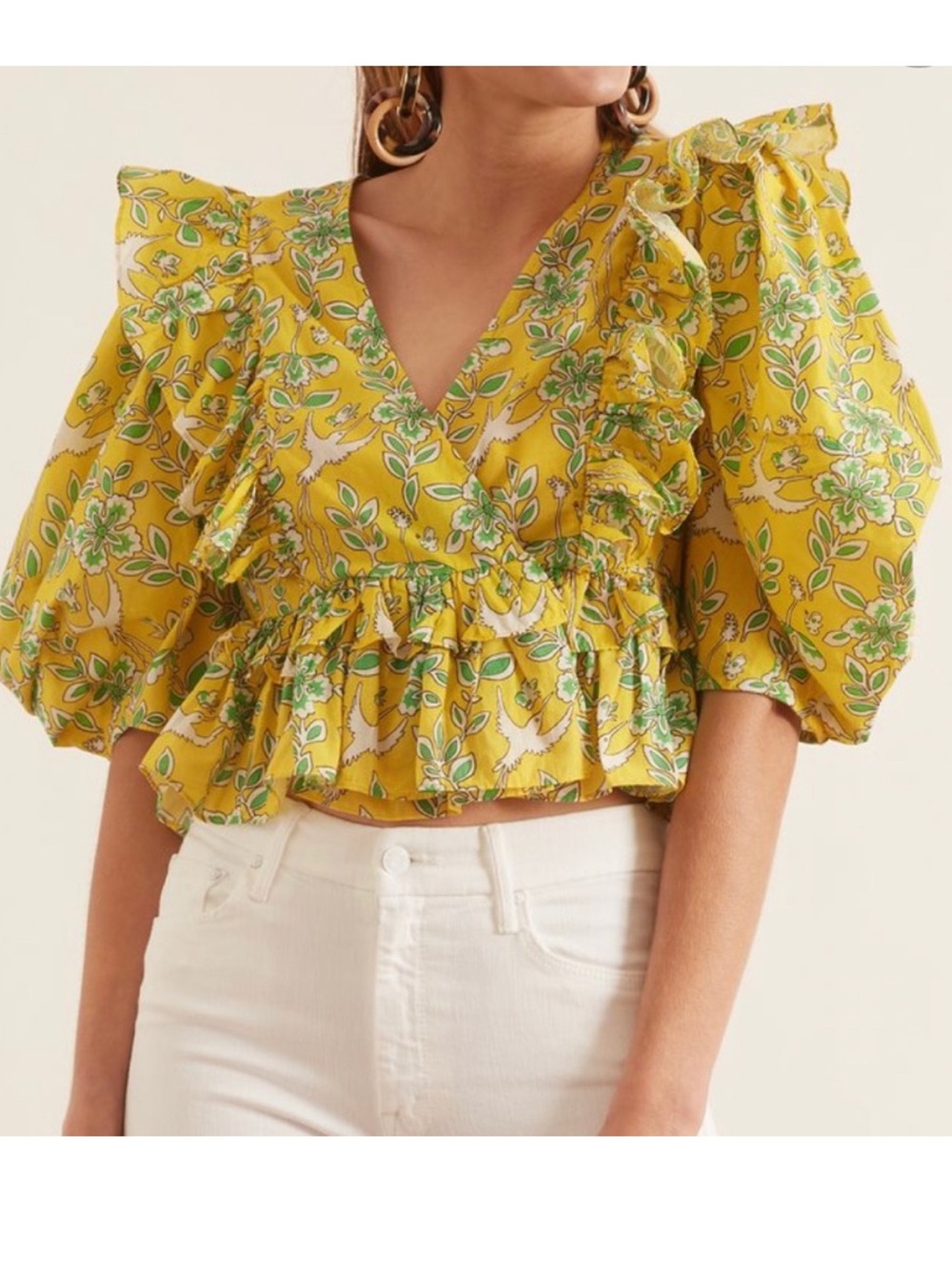RHODE Yellow Floral Ruffle Top - Picture 3 of 5